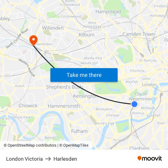 London Victoria to Harlesden map