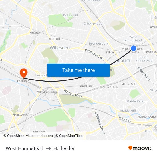 West Hampstead to Harlesden map