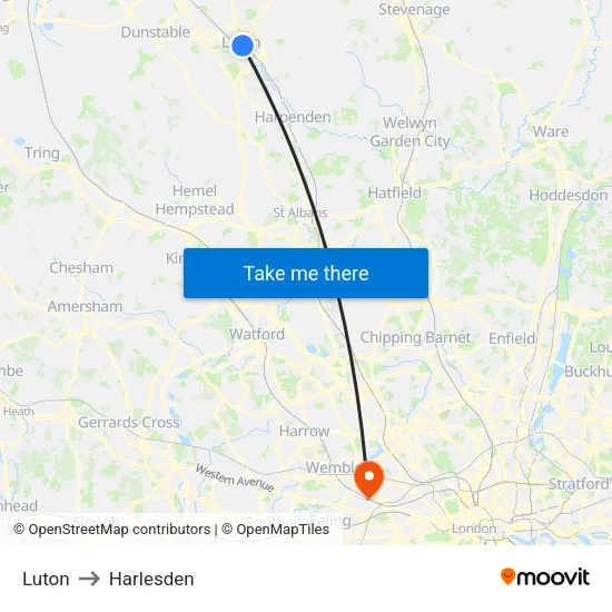 Luton to Harlesden map