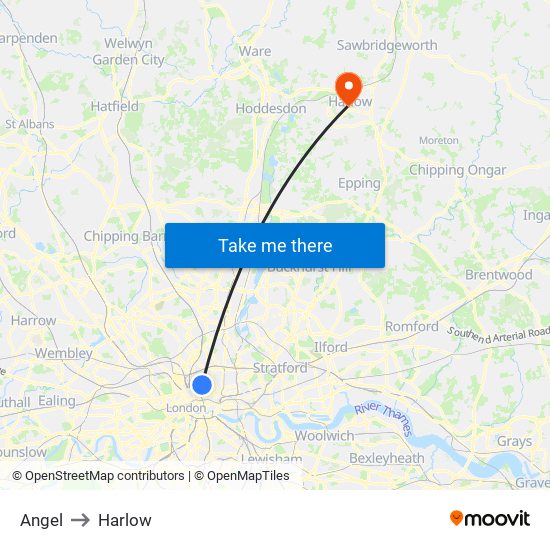 Angel to Harlow map