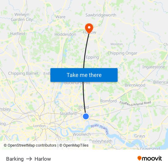 Barking to Harlow map