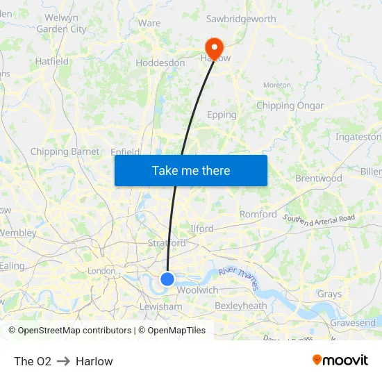 The O2 to Harlow map