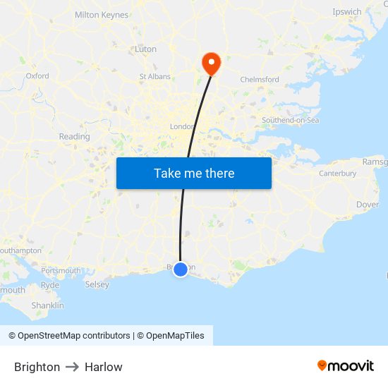 Brighton to Harlow map