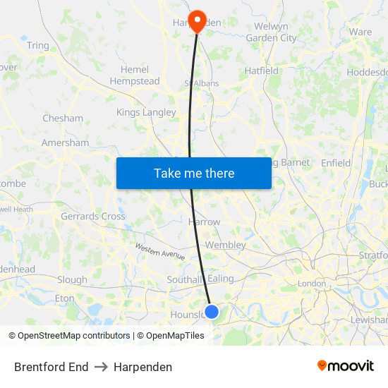 Brentford End to Harpenden map