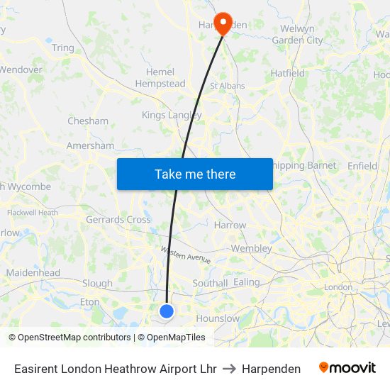 Easirent London Heathrow Airport Lhr to Harpenden map
