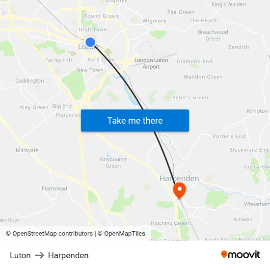 Luton to Harpenden map