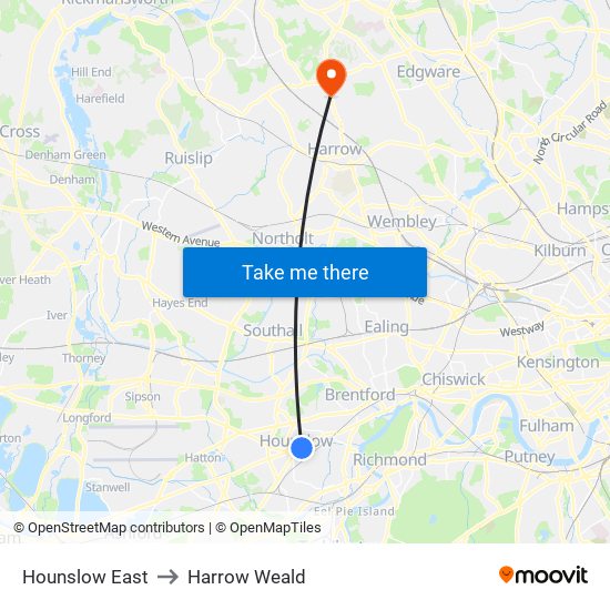 Hounslow East to Harrow Weald map