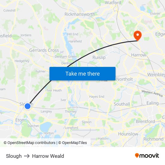 Slough to Harrow Weald map