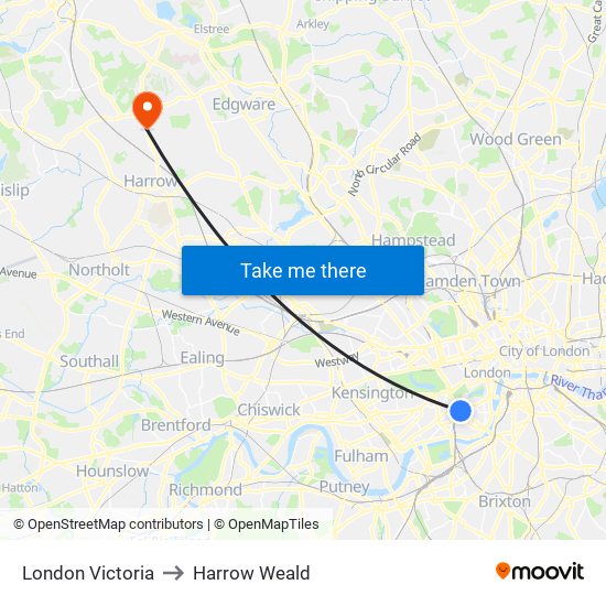 London Victoria to Harrow Weald map