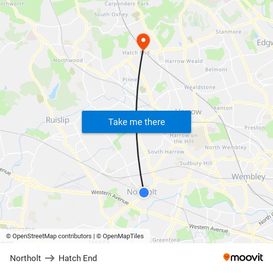 Northolt to Hatch End map