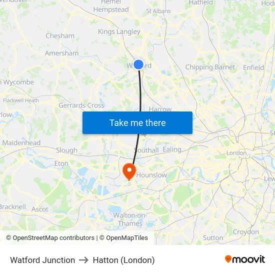 Watford Junction to Hatton (London) map