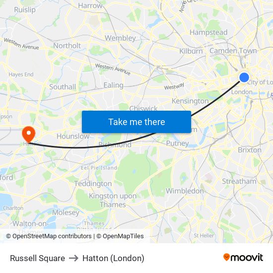 Russell Square to Hatton (London) map