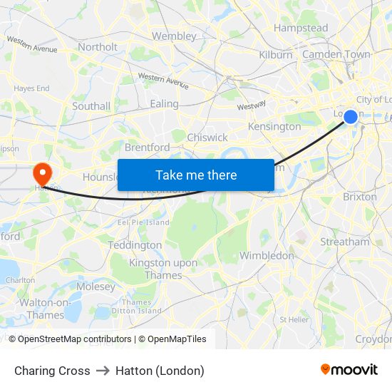 Charing Cross to Hatton (London) map