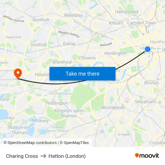 Charing Cross to Hatton (London) map
