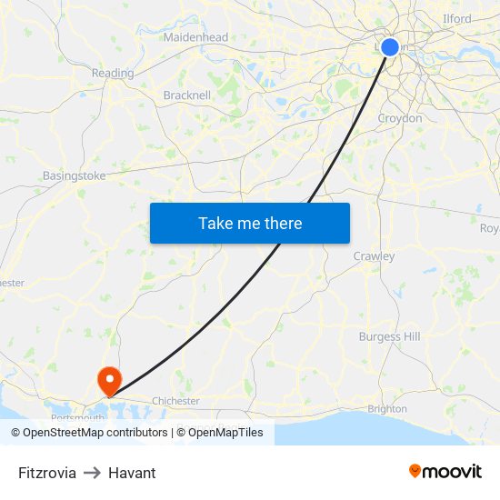 Fitzrovia to Havant map