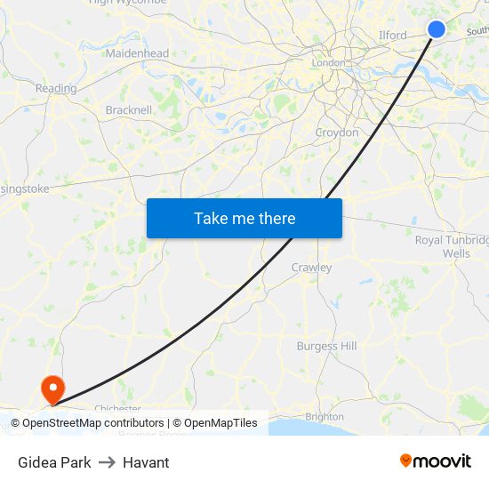 Gidea Park to Havant map