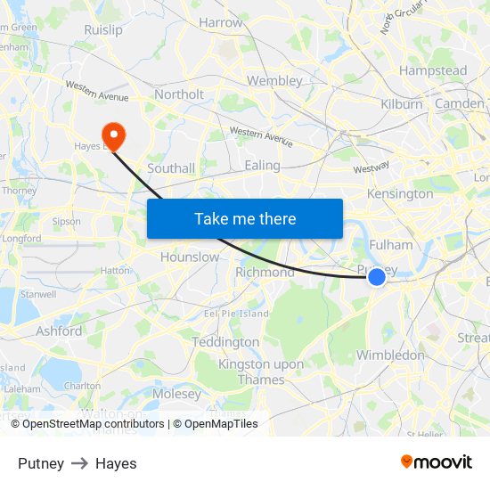 Putney to Hayes map