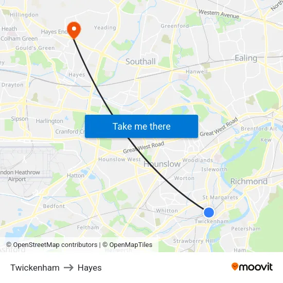 Twickenham to Hayes map