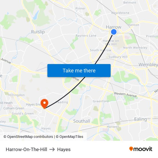 Harrow-On-The-Hill to Hayes map