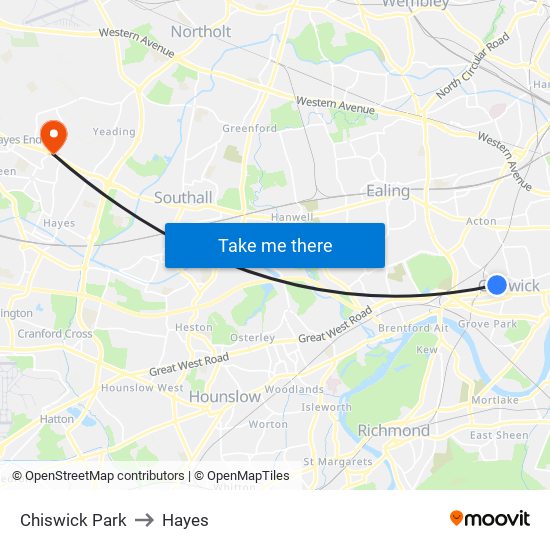 Chiswick Park to Hayes map