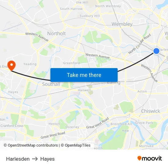 Harlesden to Hayes map