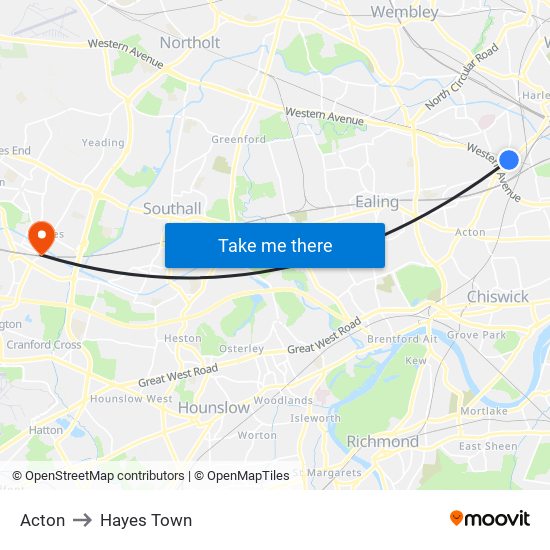 Acton to Hayes Town map