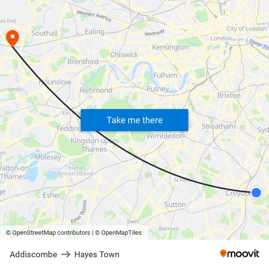 Addiscombe to Hayes Town map