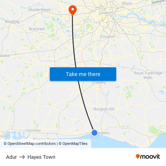 Adur to Hayes Town map