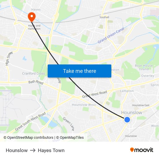 Hounslow to Hayes Town map