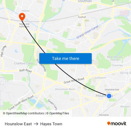 Hounslow East to Hayes Town map