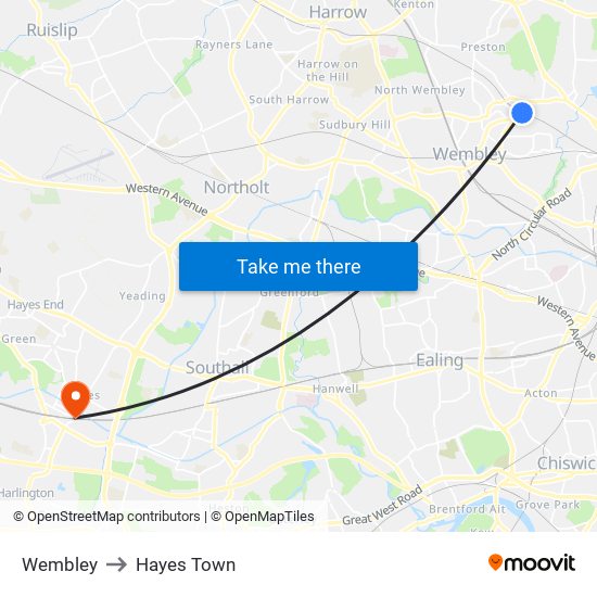 Wembley to Hayes Town map