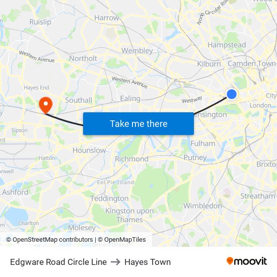 Edgware Road Circle Line to Hayes Town map