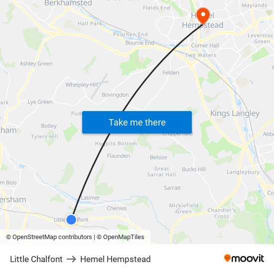 Little Chalfont to Hemel Hempstead map