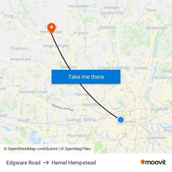 Edgware Road to Hemel Hempstead map