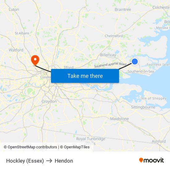 Hockley (Essex) to Hendon map