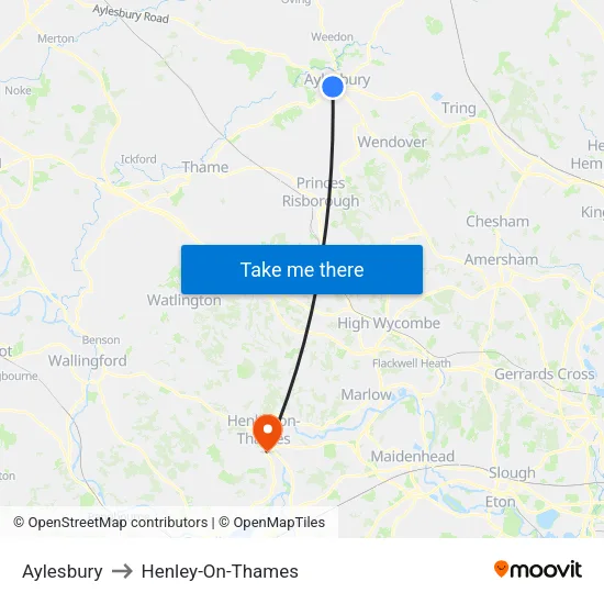 Aylesbury to Henley-On-Thames map