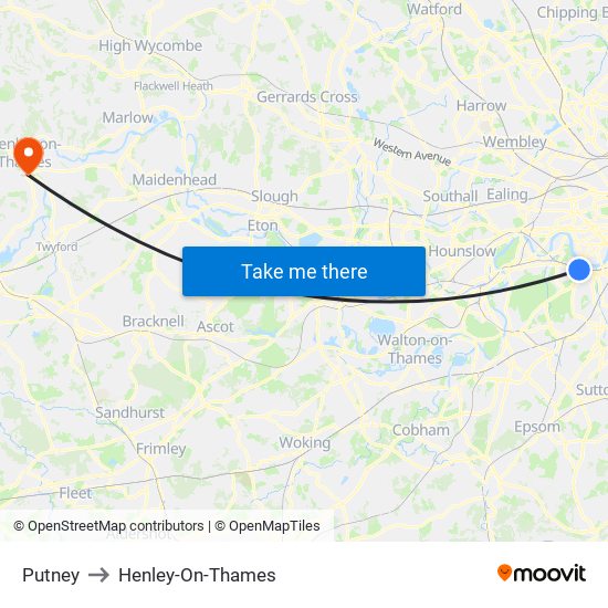 Putney to Henley-On-Thames map