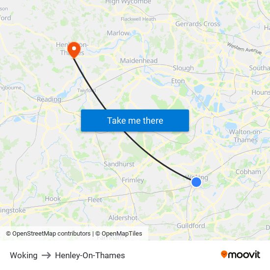 Woking to Henley-On-Thames map