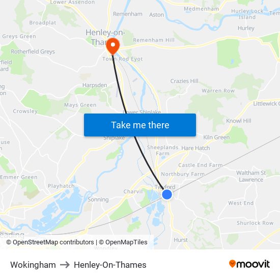 Wokingham to Henley-On-Thames map