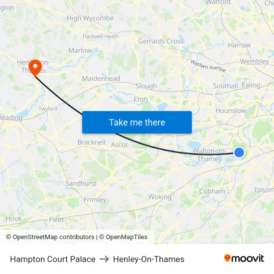 Hampton Court Palace to Henley-On-Thames map