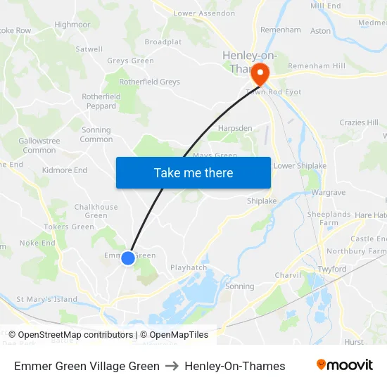 Emmer Green Village Green to Henley-On-Thames map