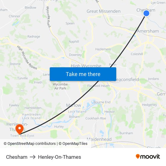 Chesham to Henley-On-Thames map