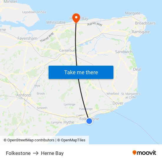 Folkestone to Herne Bay map