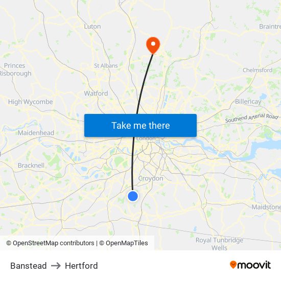 Banstead to Hertford map