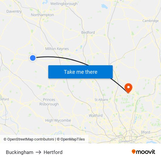 Buckingham to Hertford map