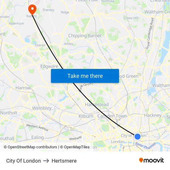 City Of London to Hertsmere map