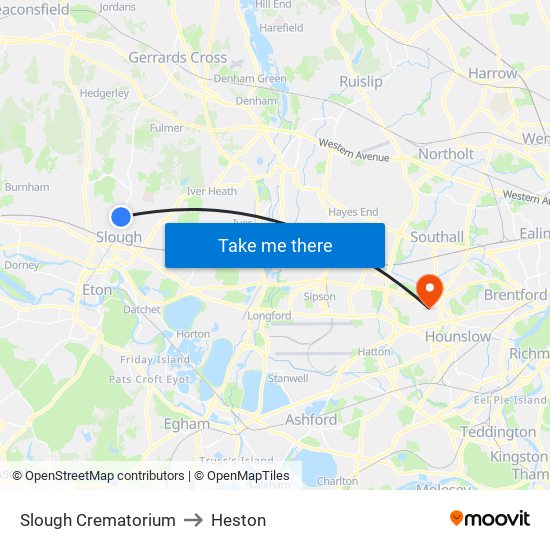 Slough Crematorium to Heston map