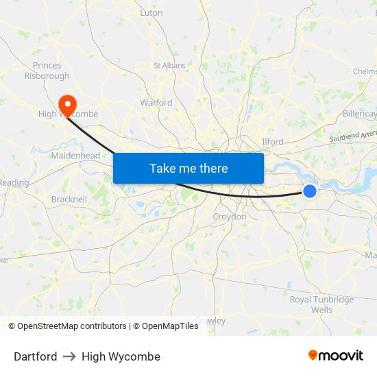 Dartford to High Wycombe map