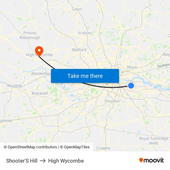 Shooter'S Hill to High Wycombe map