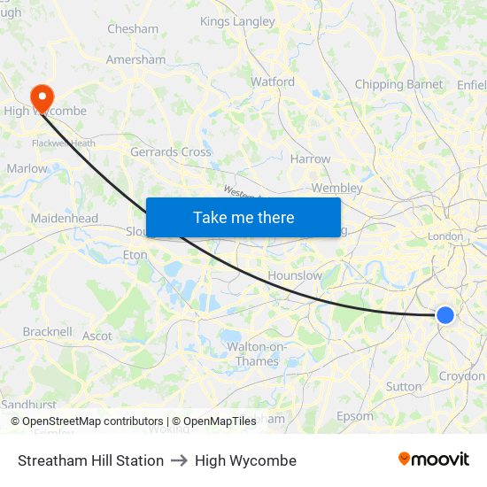 Streatham Hill Station to High Wycombe map